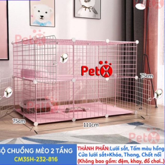 Chuồng quây chó mèo 2 tầng. Chuồng lắp rộng 110cm sâu 75cm cao 75cm.