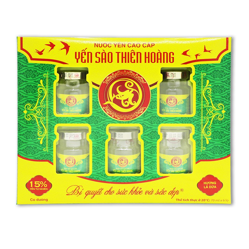 COMBO 2 Hộp Nước Yến sào Thiên Hoàng 15% yến tổ hương lá dứa (6 lọ x 70ml)