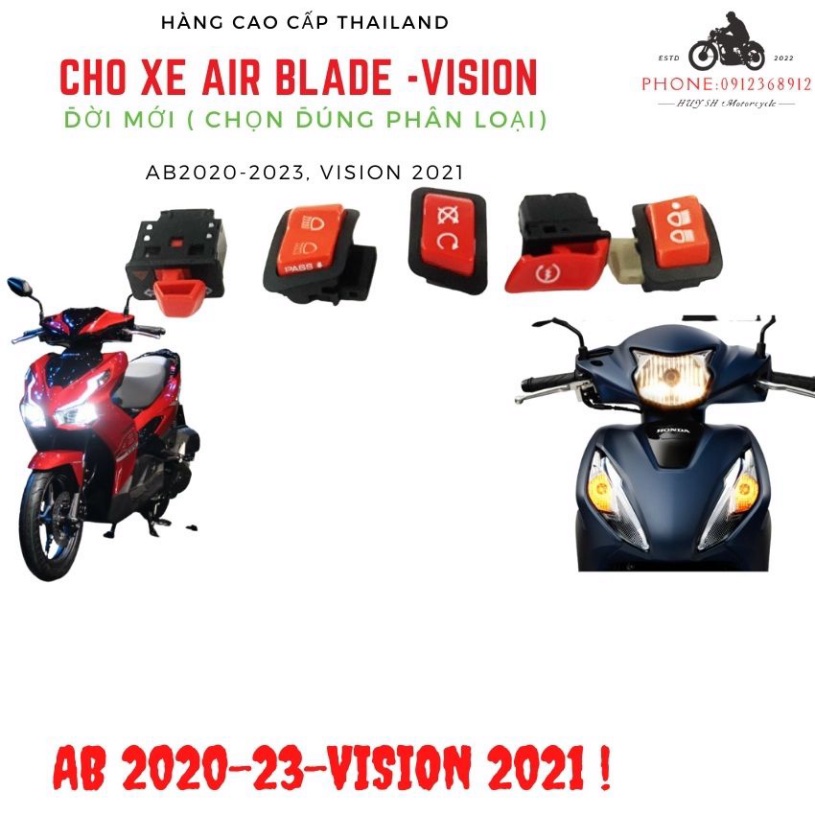 Công Tắc Đèn Xe Vision 2021 - 2022 , Air blade 2020-20 23 ( AB 2020-2022) Đỏ Kiểu Thái