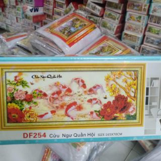 Tranh đính đá Cửu ngư quần hội kt 165*70cm(,,hình thật)