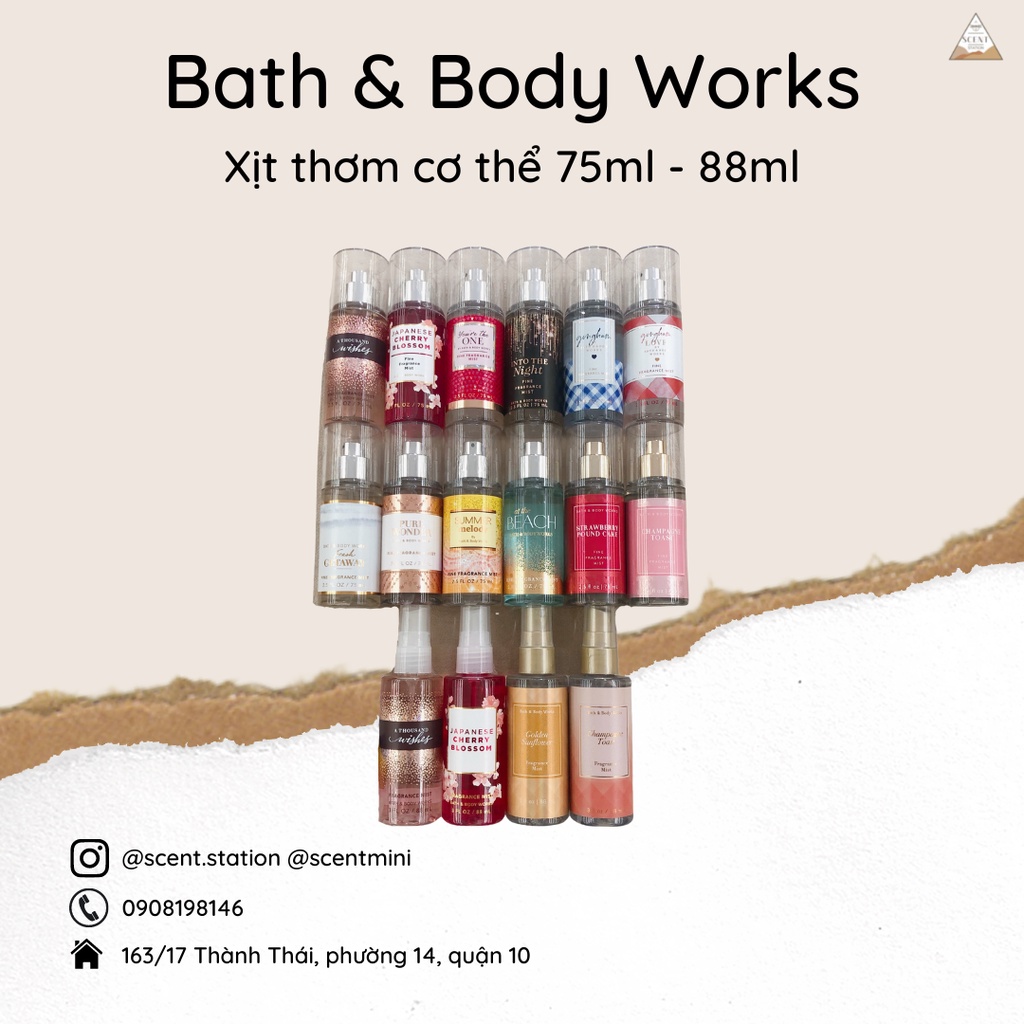 Xịt thơm cơ thể Body mist travel size Bath & Body Works 88ml/75ml