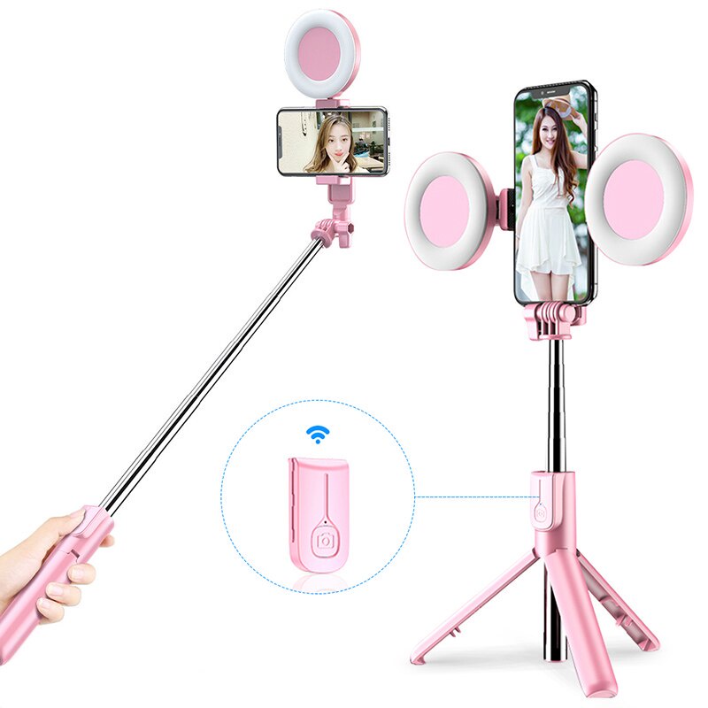 Gậy Chụp Ảnh Tự Sướng Bluetooth Không Dây Có Vòng Đèn LED Cho iPhone Android