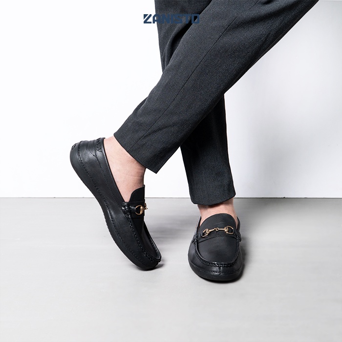 Giày Lười Công Sở Nam Cao Cấp Zanisto CS595 Bằng Da Bò Thật Đế Cao Su Nguyên Khối Màu Đen Trẻ Trung