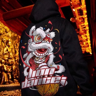 Áo hoodie họa tiết sư tử phong cách Trung Hoa sành điệu size M-5Xl