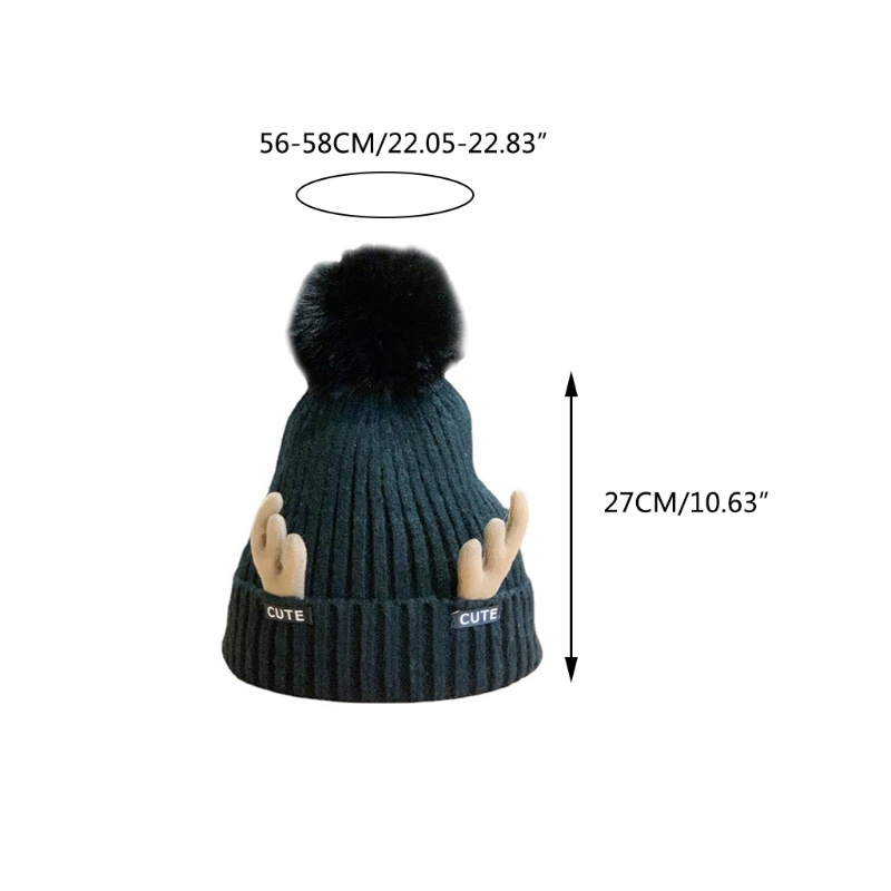 Mũ Beanie Dệt Kim Hình Sừng Hươu Đính Bóng Lông Đáng Yêu Thời Trang Xuân Đông Cho Nam Và Nữ