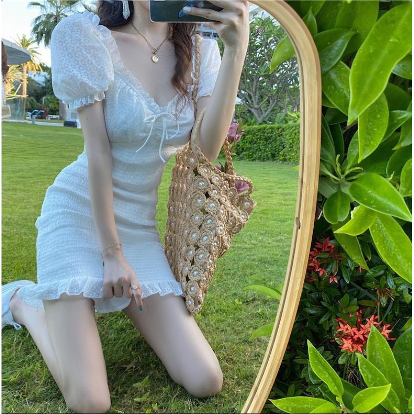 [ Mã FAGREEN1505 giảm 10% tối đa 30K đơn 99K] Đầm Midi Tay Ngắn Màu Trắng Thanh Lịch | BigBuy360 - bigbuy360.vn