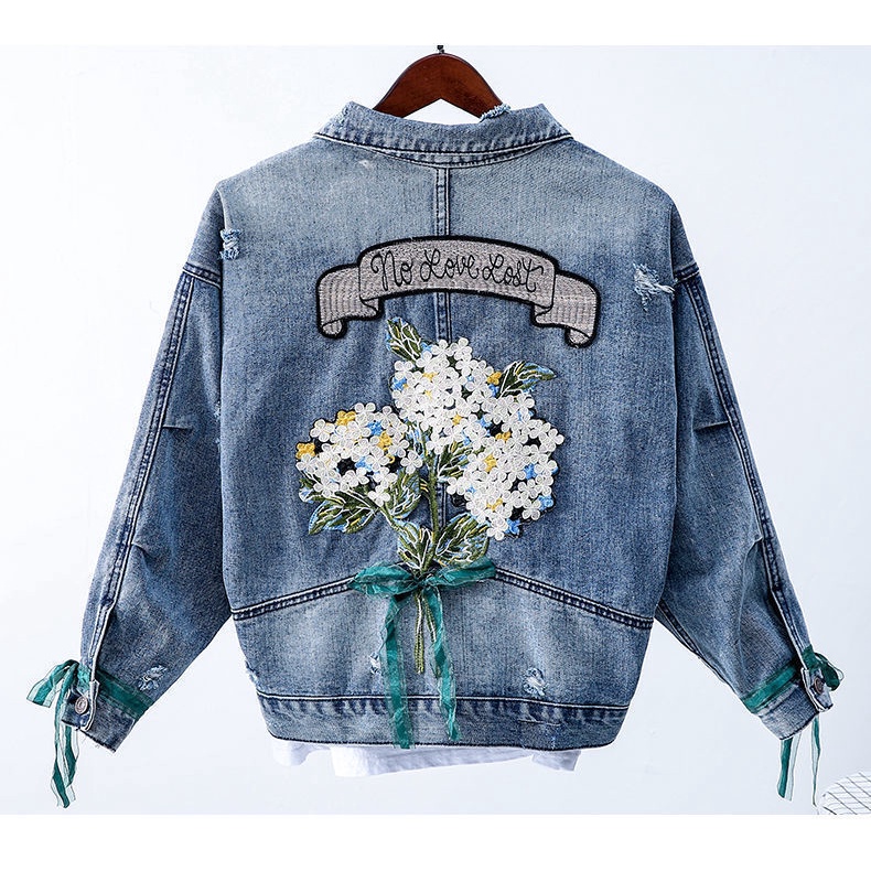 Áo Khoác Denim Dáng Rộng Ngắn Thêu Họa Tiết Thời Trang Hàn Quốc Mới
