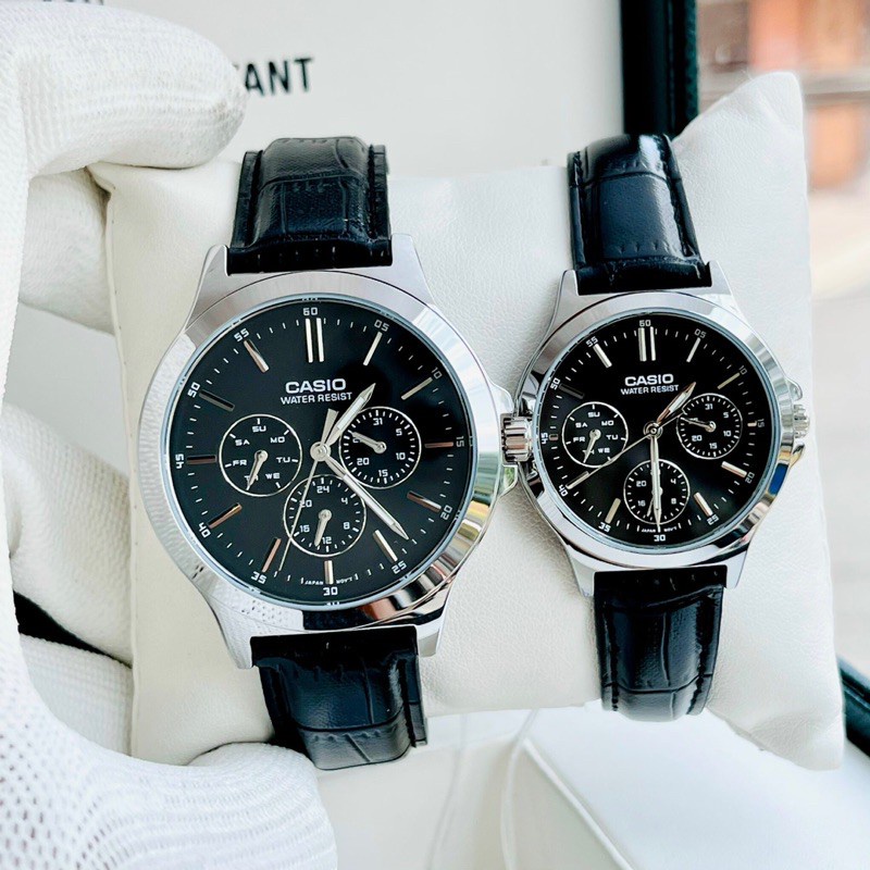 Đồng hồ Nam Casio MTP-V300L-1AVDF, đồng hồ chính hãng, dây DA đen mặt đen, 6 kim