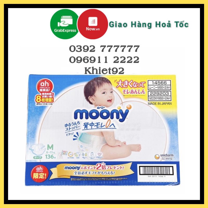 [FREESHIP70K]THÊM MIẾNG+TIÊU CHUẨN Tã dán/quần MOONY NỘI ĐỊA NB90/S84/M64/L54