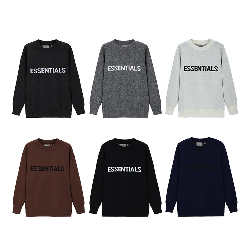Áo Sweater Dệt Kim Chui Đầu In Chữ Fear Of God Essentials Thời Trang