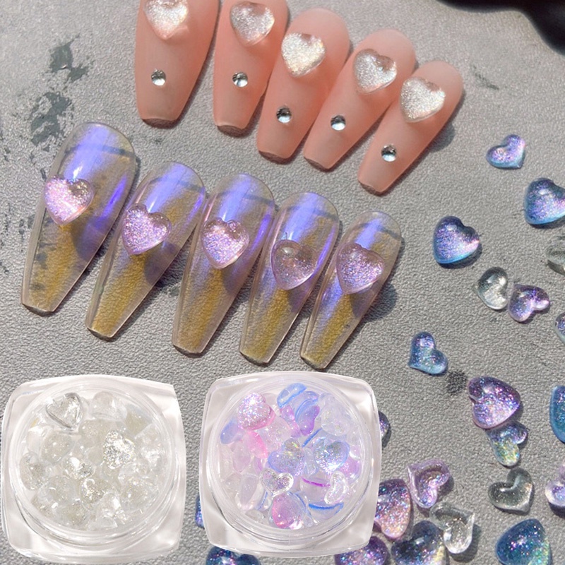 1 Hộp Đá Pha Lê 3D Trong Suốt Hình Trái Tim Trang Trí Móng Tay Nghệ Thuật