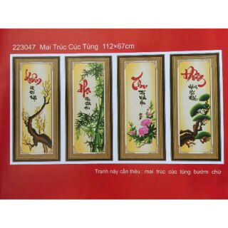 Tranh thêu chữ thập TỨ QUÝ XUÂN HẠ THU ĐÔNG  (223046))112×67cm chưa thêu.