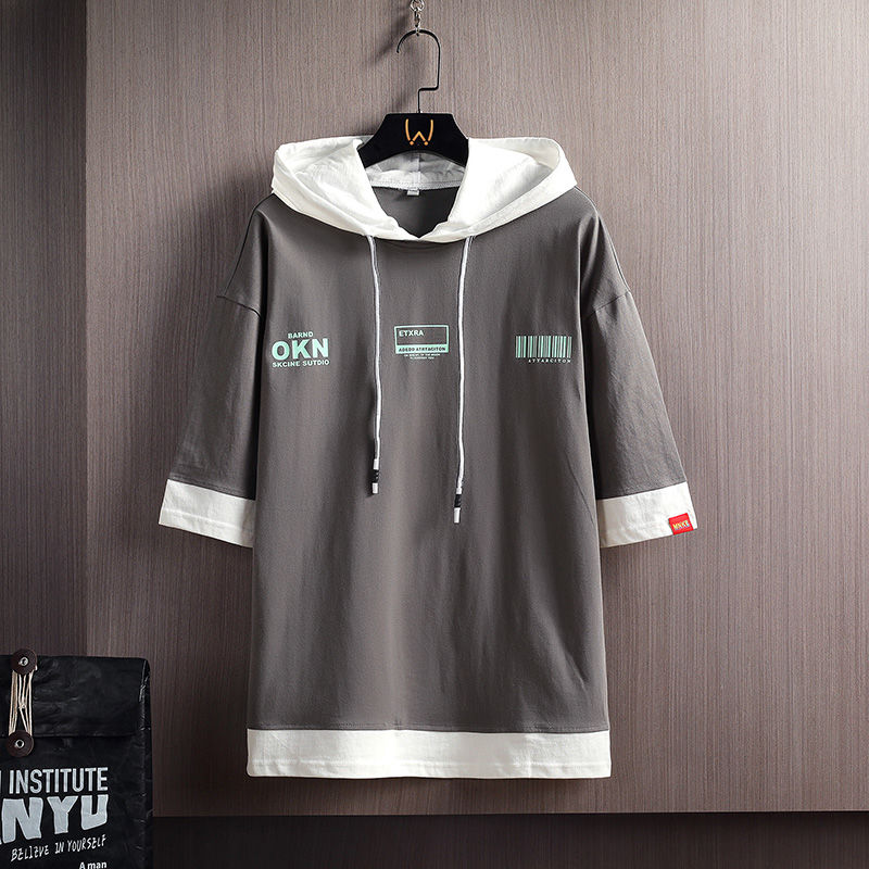 Áo Hoodie Tay Ngắn 100% Cotton Thoáng Khí In Họa Tiết Thời Trang Mùa Hè Cho Nam Size M-4Xl