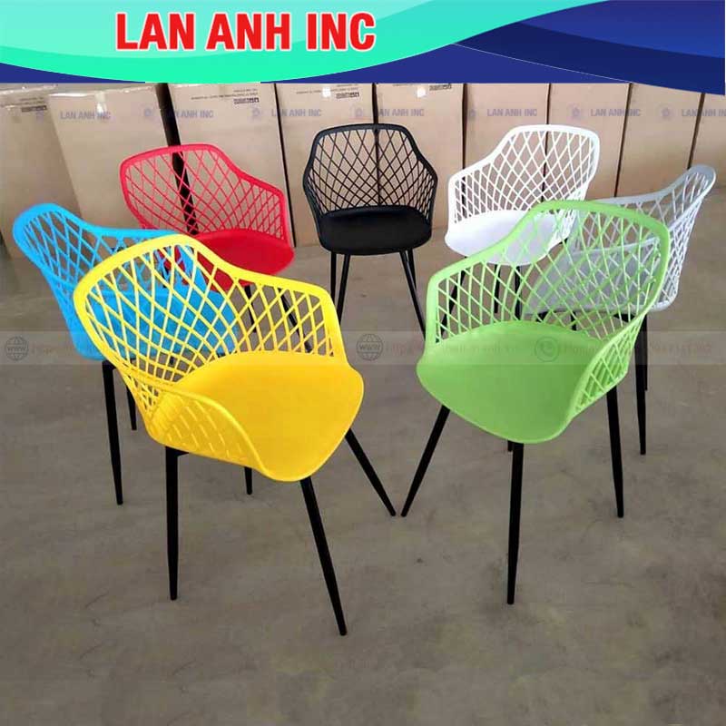 Ghế nhựa cafe văn phòng bàn ăn chân sắt tựa lưng cao đẹp eames LAGE322