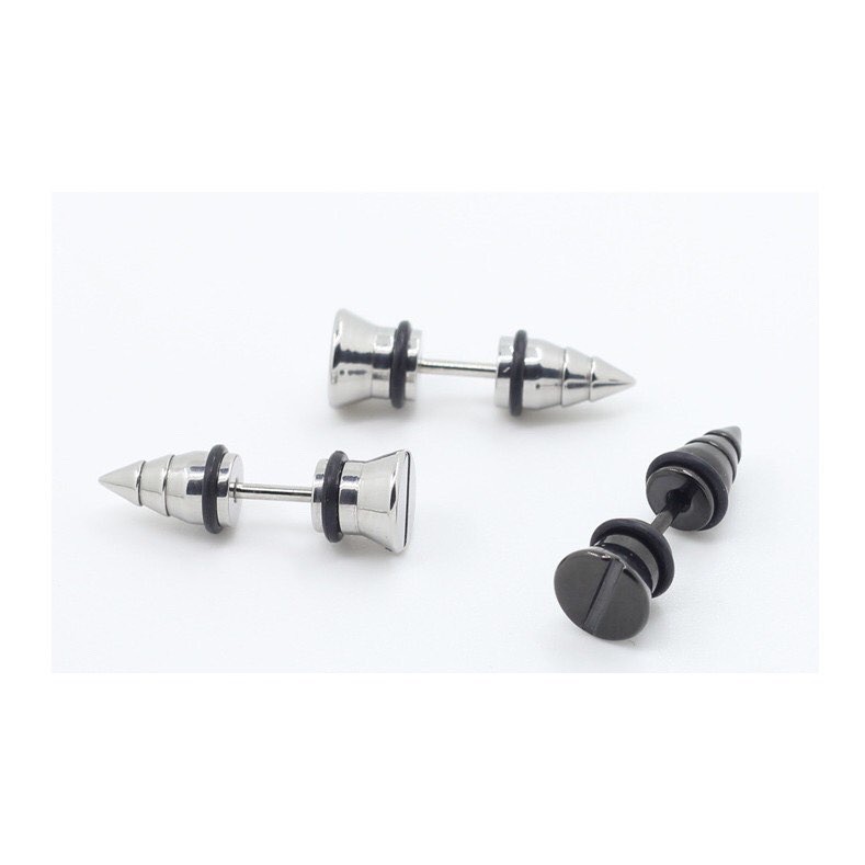 Cool Stainless Steel Stud Screw Earring khuyên tai titan hình ốc vít không gỉ không đen không dị ứng nam nữ