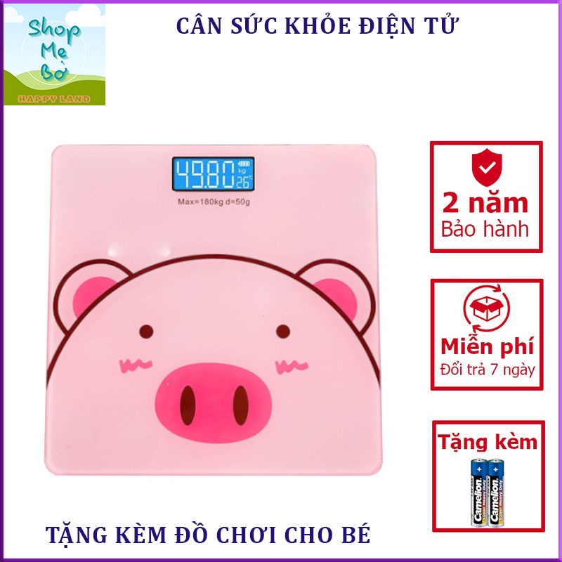 Cân sức khỏe, Cân điện tử Heo Hồng,Pin tiểu,Kính cường lực, Kèm đo nhiệt độ phòng,BH 24 tháng, Đồ gia dụng, Đồ trang trí