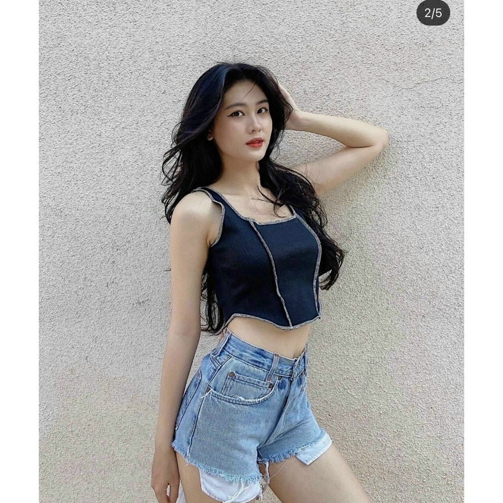 Áo Croptop Ba Lỗ Croptop Sát Nách Viền Chỉ Lộ Vạt Bầu Sexy Chất Thun Gân | BigBuy360 - bigbuy360.vn