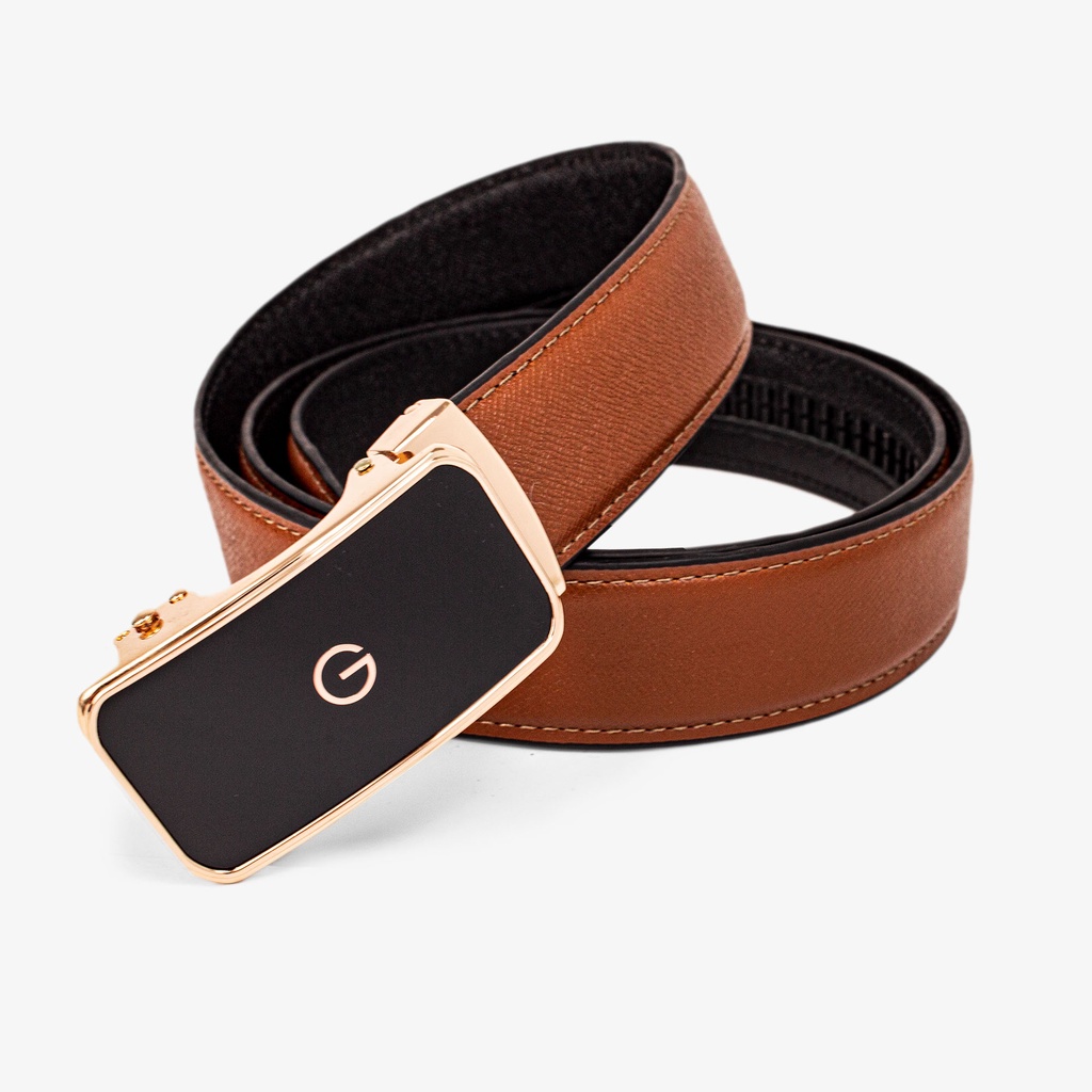 Thắt lưng nam da saffiano cao cấp Bụi leather - L107, 3 lớp màu nâu, mặt khóa tăng tự động thép không gỉ, BH 12 tháng