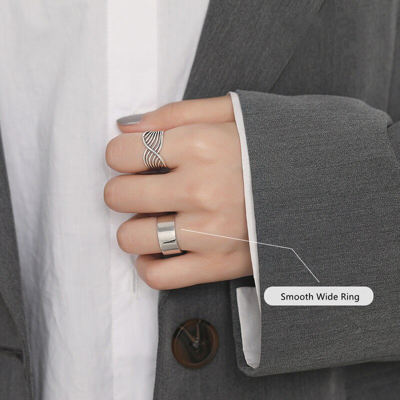 Nhẫn QMCOCO Màu Vàng / Bạc Nhiều Lớp Họa Tiết Hình Học Phong Cách Punk Cổ Điển Cho Nữ