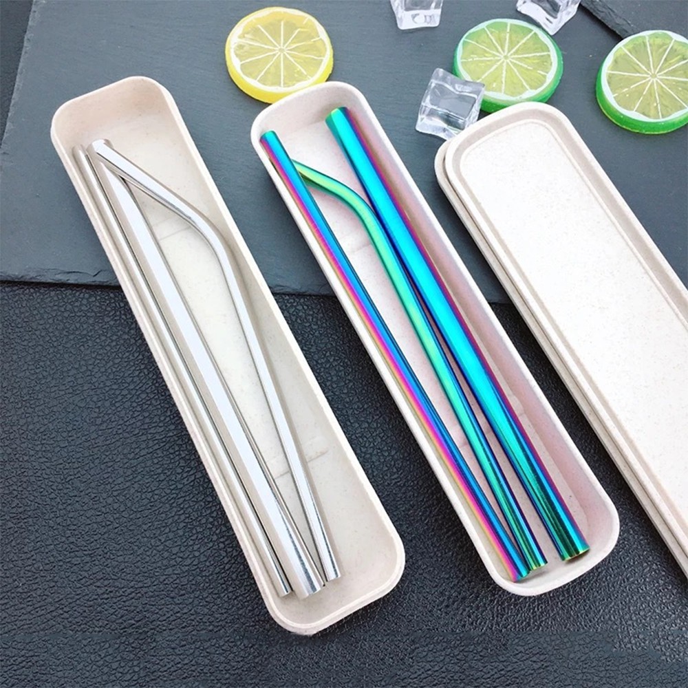 #Set 3 Ống Hút Dài Inox 304 Đủ Size Kèm Chổi Cọ Rửa Và HỘP CAO CẤP (Màu Bạc)