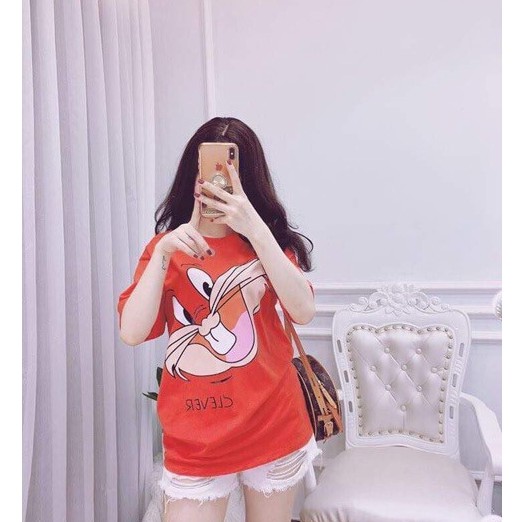 Áo Phông Dáng Dài Rộng In Hình Thỏ Răng TO SIêu Đáng yêu (Form dưới 65kg)
