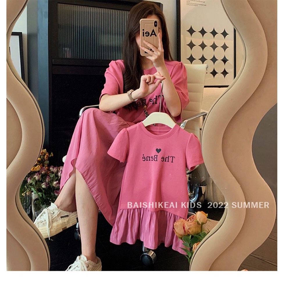 Set váy mẹ con màu hồng Benne