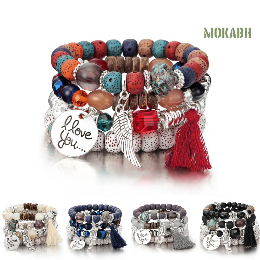 Set 4 Vòng Tay Chuỗi Hạt Phong Cách Bohemian Thời Trang Cho Nữ