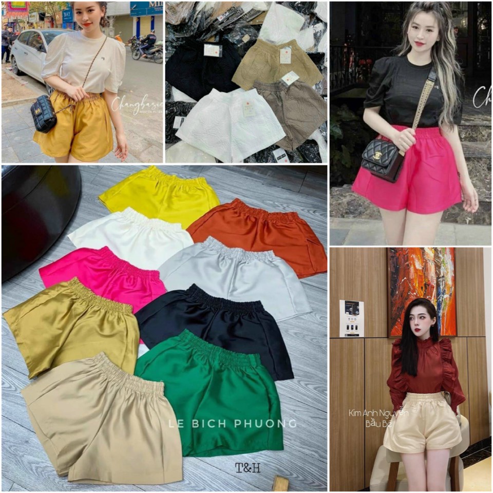 Quần Short Đùi Nữ Chất Tắc Ta Phồng Mix Áo Croptop Thun Siêu Hợp Trẻ Trung