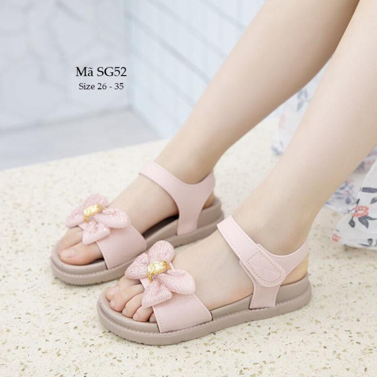 Dép sandal nhựa dẻo cho bé gái 3 - 8 tuổi gắn nơ xinh xắn quai hậu siêu mềm siêu bền đi mùa hè SG52