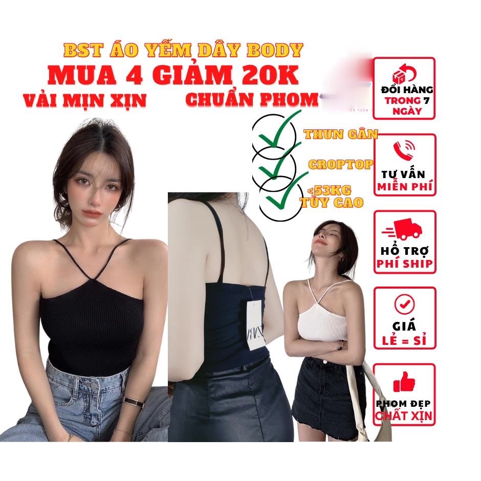 Áo 2 dây nữ chéo cổ croptop đẹp ôm body thun gân màu trắng đen  cực dễ thương mẫu mới thời trang hàn