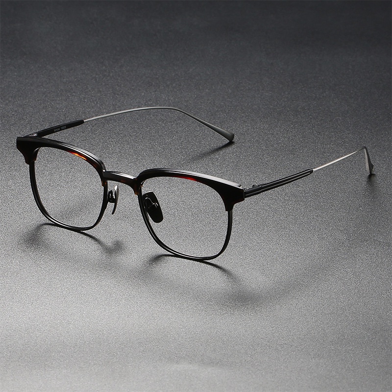 Mắt Kính Màu Đen Bằng Titan Nhẹ Cân Bằng Phong Cách Wilington Phong Cách Nhật Bản Retro Cho Nam