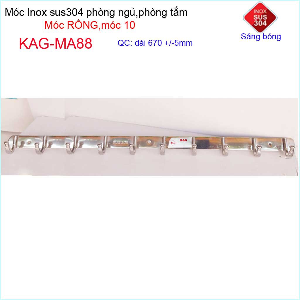 Móc rồng treo quần áo inox 304 cao cấp dày, móc Kace 10 móc treo đồ nhà tắm KAG-MA88