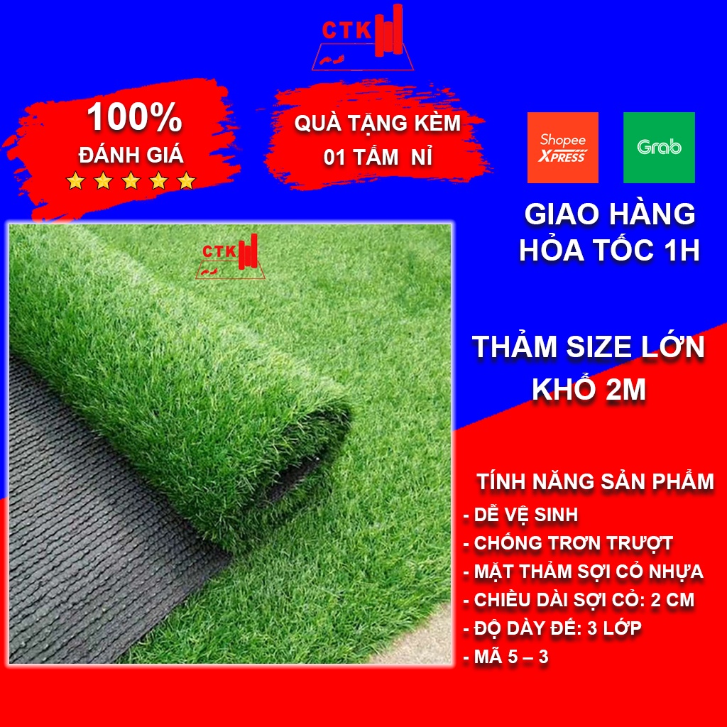 Thảm cỏ treo tường, cỏ nhựa nhân tạo trang trí, cỏ dày 2 cm mã 5 - 3 (ĐVT: met vuông)