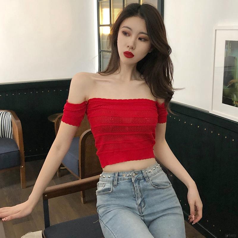 Áo Kiểu Hở Vai Màu Trơn Quyến Rũ Thời Trang Hàn Quốc Cho Nữ