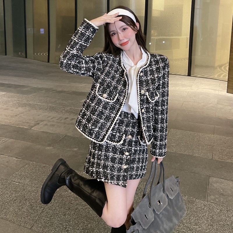 (Hàng order) Set váy dạ kẻ caro phối chân váy chữ A | BigBuy360 - bigbuy360.vn