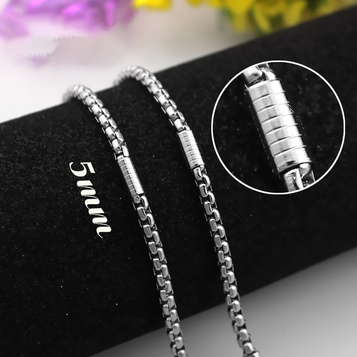 Dây chuyền nam inox cao cấp kiểu bông dừa 5mm bọc khoanh 6mm sọc ngag siêu đẹp, không đen-Đem lại đẳng cấp cho người đeo
