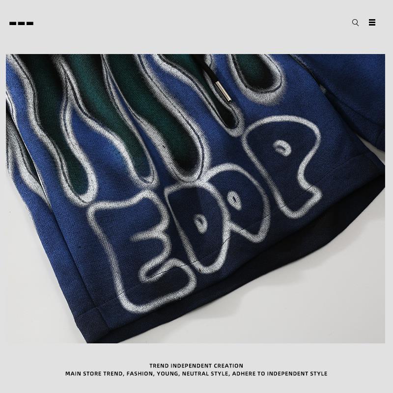 Quần đùi ống rộng phối màu nhuộm kiểu hip hop cá tính