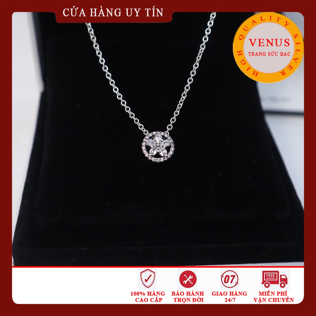 Dây chuyền bạc 925 mặt hoa đá 5 cánh- Trang sức bạc Venus