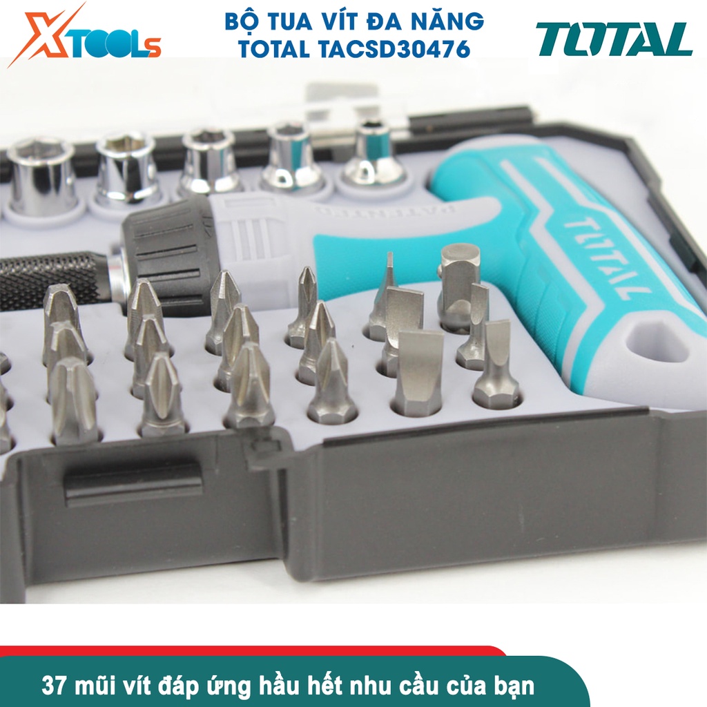 Bộ tua vít tay cầm chữ T 47 chi tiết đa năng TOTAL TACSD30476 đóng mở 2 chiều tự động có nam châm [CHÍNH HÃNG][XTOOLS]