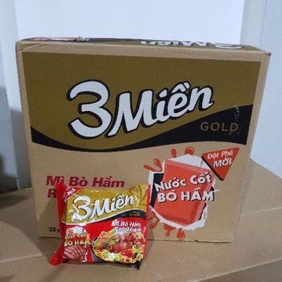 Mì 3 Miền Gold Bò Hầm Rau Thơm  Nước Cốt Bò Hầm Đặc Biệt 30 gói x 75g - Chị Vịt Shop