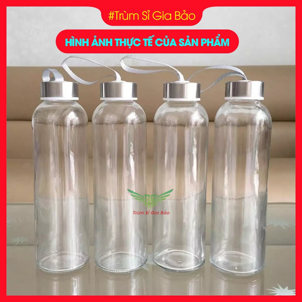 Bình Nước Thuỷ Tinh Chịu Nhiệt 500ml , 300ml - Chai Đựng Nước DETOX Loại Dày , Có Quai Đeo. | BigBuy360 - bigbuy360.vn