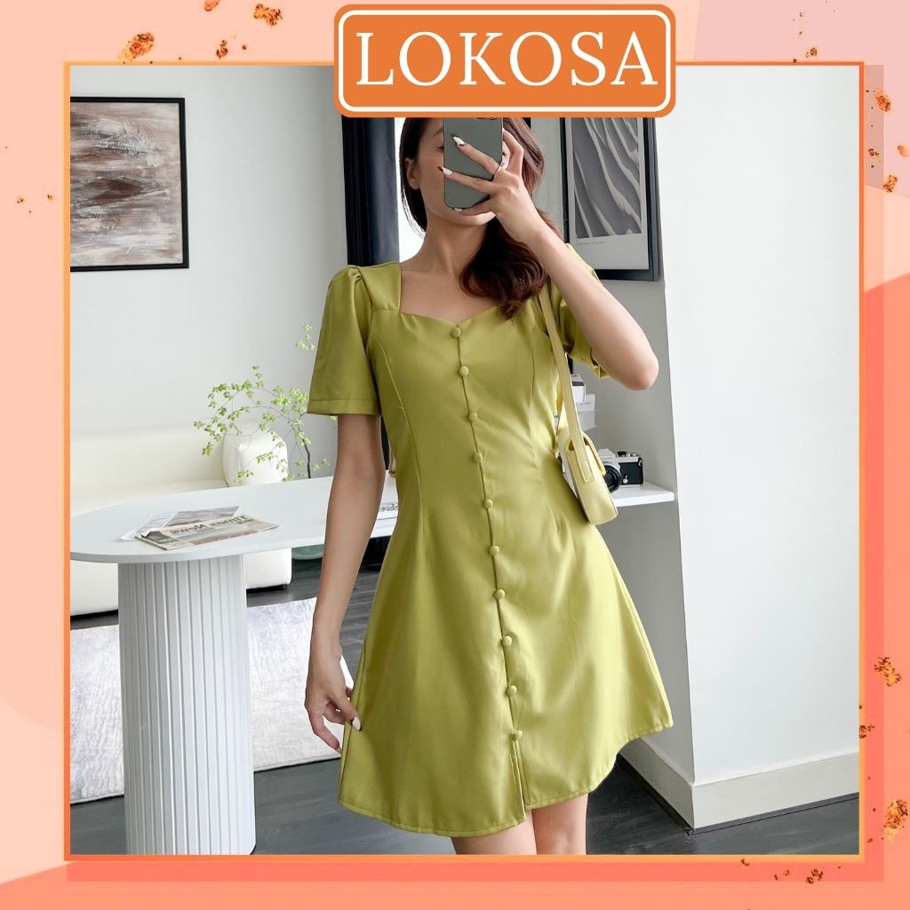 Váy Công Sở Nữ LOKOSA Váy Trắng Dự Tiệc Sang Trọng Tiểu Thư Dáng Suông Tay Phồng VD020