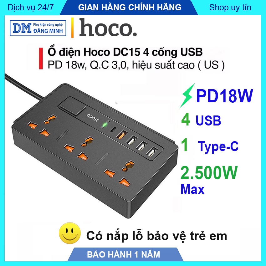 Ổ cắm điện đa năng Hoco sạc nhanh 18W 8 cổng ra ổ điện đa năng an toàn cho trẻ em – DMtech