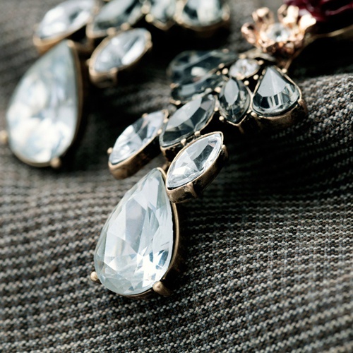 Khuyên tai đơn thiết kế hình hoa hồng đính đá quý nhân tạo sang trọng dành cho nữ