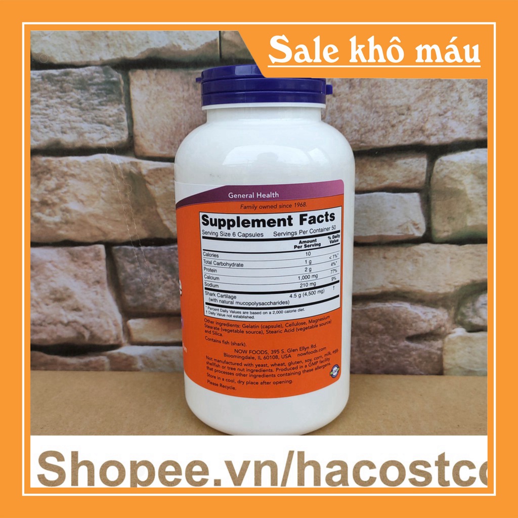 SALE KHÔ MÁU Viên Uống Sụn Vi Cá Mập Now Shark Cartilage 750mg- 300 Viên SALE KHÔ MÁU