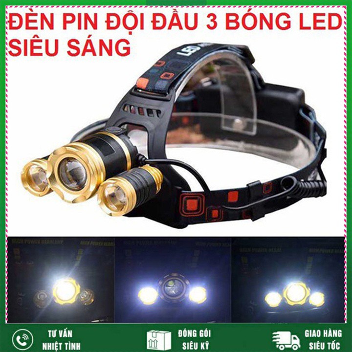 Đèn pin đội đầu 3 bóng siêu sáng