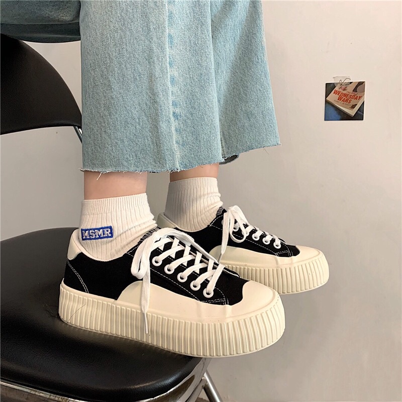 Giày thể thao nữ vải canvas đế bánh mì kiểu dáng đơn giản basic phong cách Ulzzang