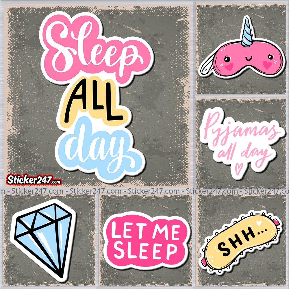 Sticker ngủ ngon sleep 🌈𝑭𝒓𝒆𝒆𝒔𝒉𝒊𝒑 hình dán chống nước sticker dán laptop, điện thoại, đàn guitar, mũ bảo hiểm, vali...