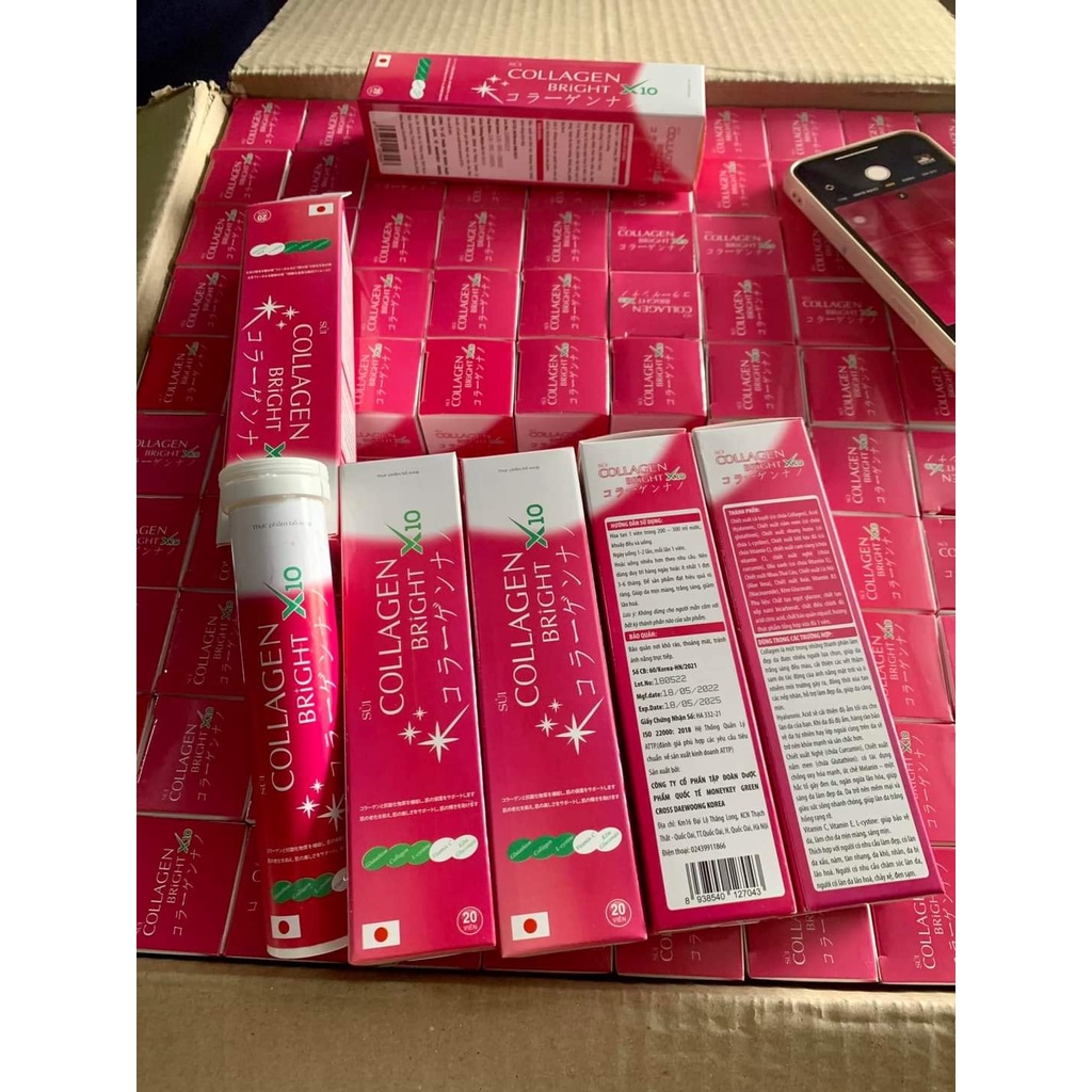 Viên Sủi Collagen X10 collagen đẹp da trắng sáng tự nhiên sạch nám tàn nhanh hiệu quả tuýp 20 viên