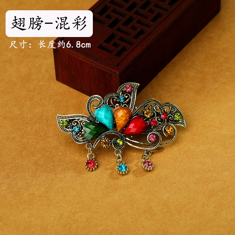 Kẹp Tóc Ruy Băng Đính Hình Bướm Tua Rua Kiểu Hán Phục Cổ Điển